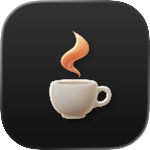 Ícone do Coffee Bar: uma xícara branca com vapor laranja sobre fundo grafite