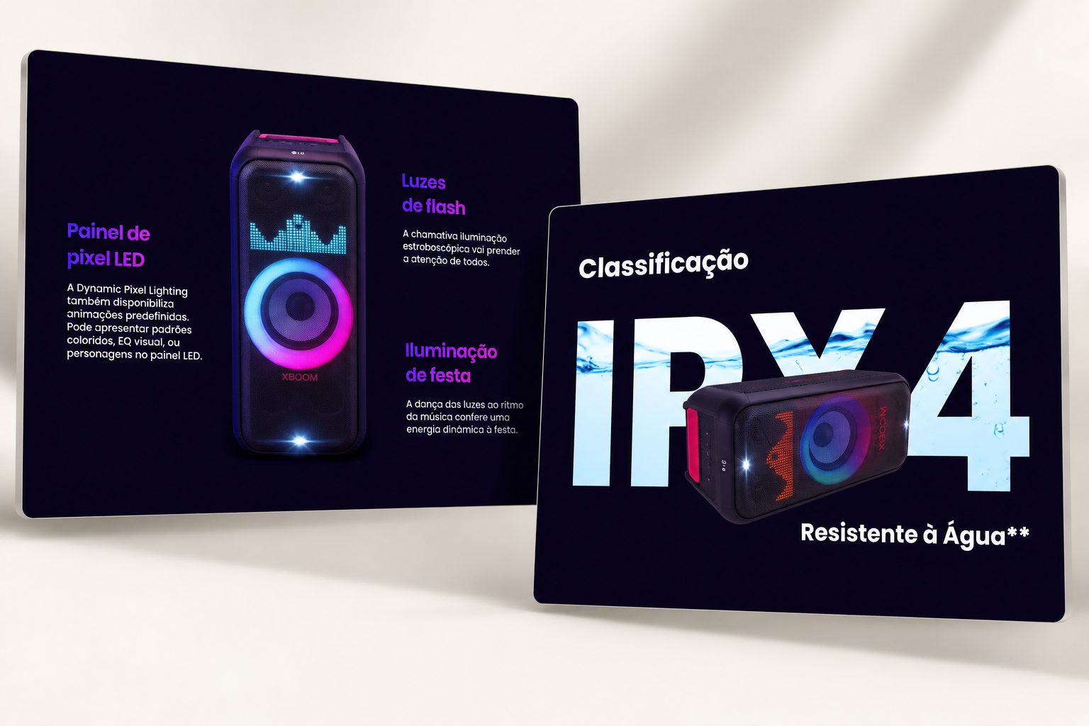 Landing page XBoom: duas seções da página com composições visuais distintas