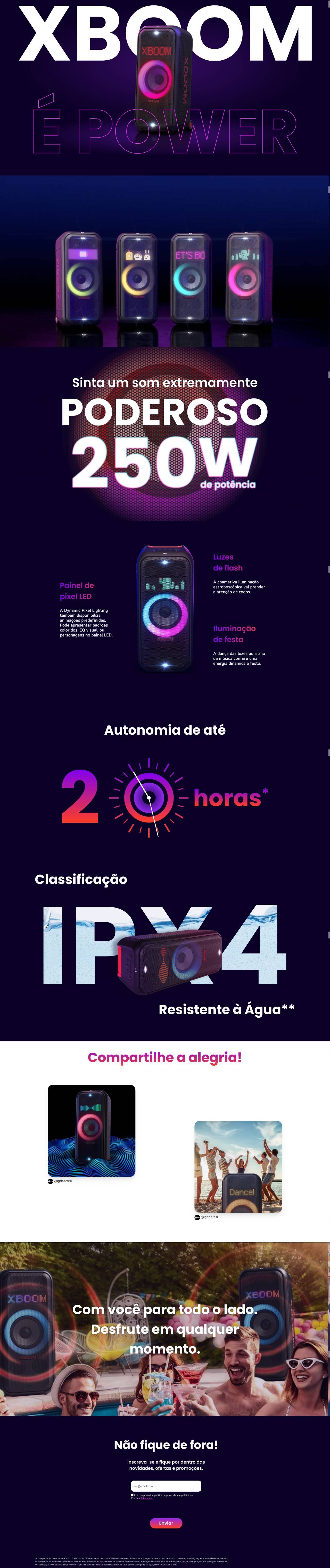 Página completa da landing page XBoom, da abertura ao formulário de cadastro